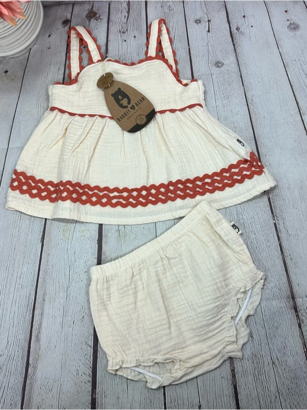 NWT Rabbit & Bear sleeveless top & Bloomers Set organic boho retro neutral